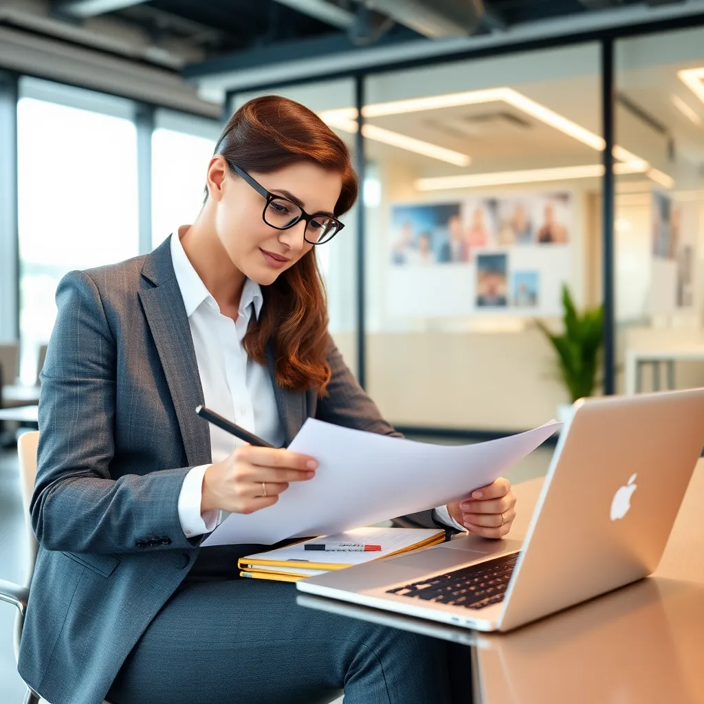 Professionelle Person bei der strategischen Karriereplanung mit Notizen und Laptop