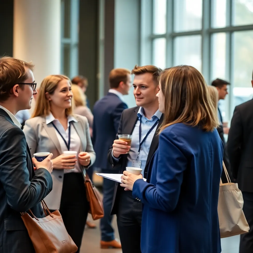 Teilnehmer eines Weiterbildungsseminars im Gespräch während einer Pause